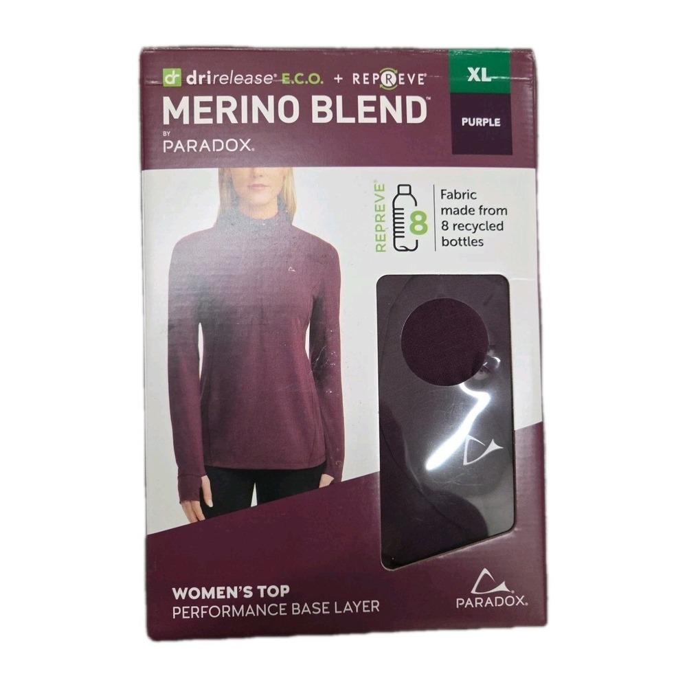 Paradox Women's Merino Blend Performance Base Layer Top, Purple, Size Large